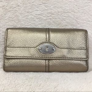 Gold Fossil Trifold Wallet