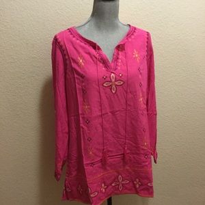 NWOT Hot Pink Embroidered Long Sleeve Tunic
