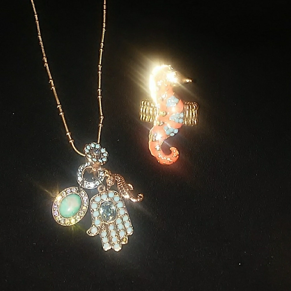 Amaro Hamsa Necklace and Seahorse Ring