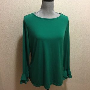 NWOT Susan Graver Green Ruffle Sleeve Top