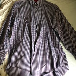 Grey and purple checkered mens button down