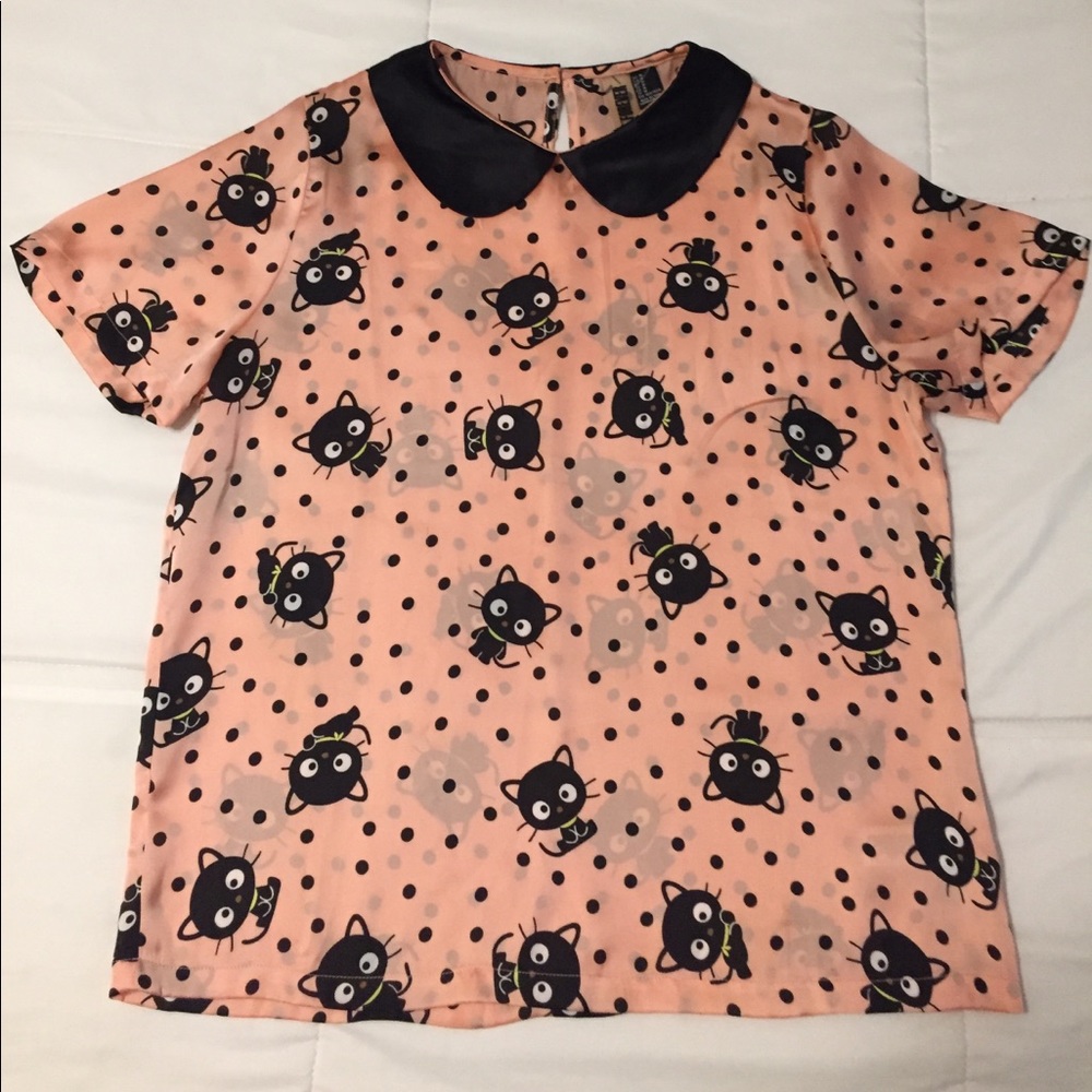 Hello kitty/choco cat Peter Pan collar shirt