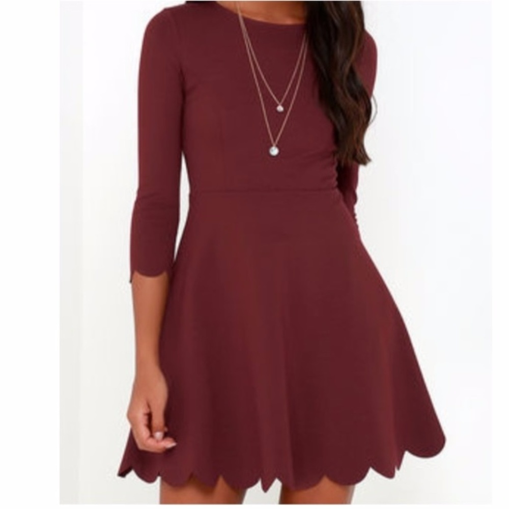 Burgundy Scallop Edge Dress