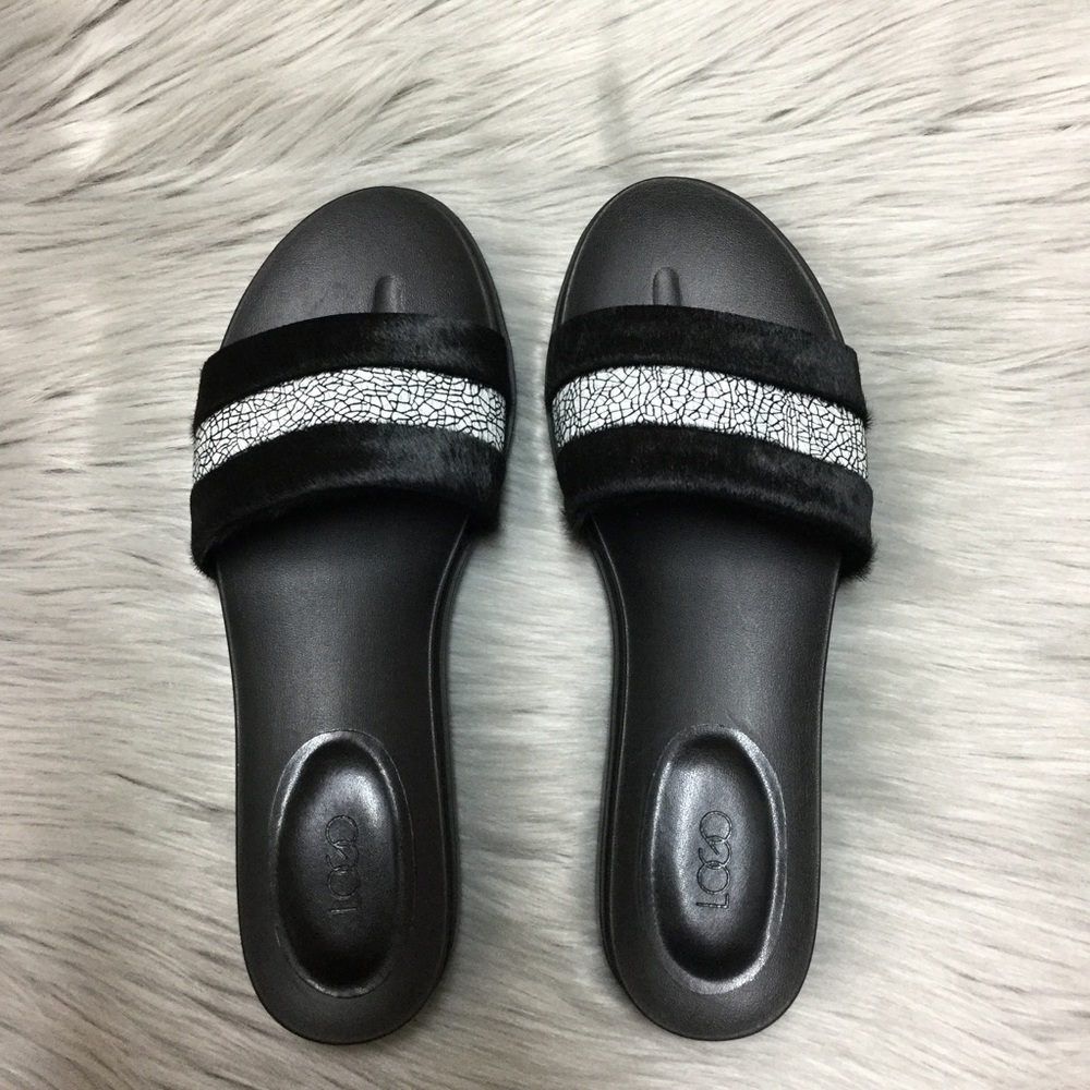 NWT Black Slides with Faux Fur
