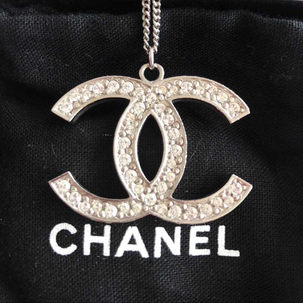 Chanel Classic Large CC Logo Crystal Necklace