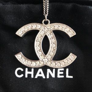 Chanel Classic Large CC Logo Crystal Necklace