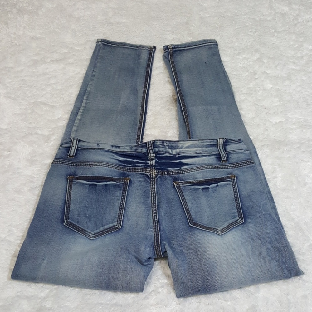 Acid Wash Distressed Skinny Puzzle Jeans