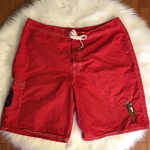 RALPH LAUREN POLO Men's Red Swim Board Shorts 34