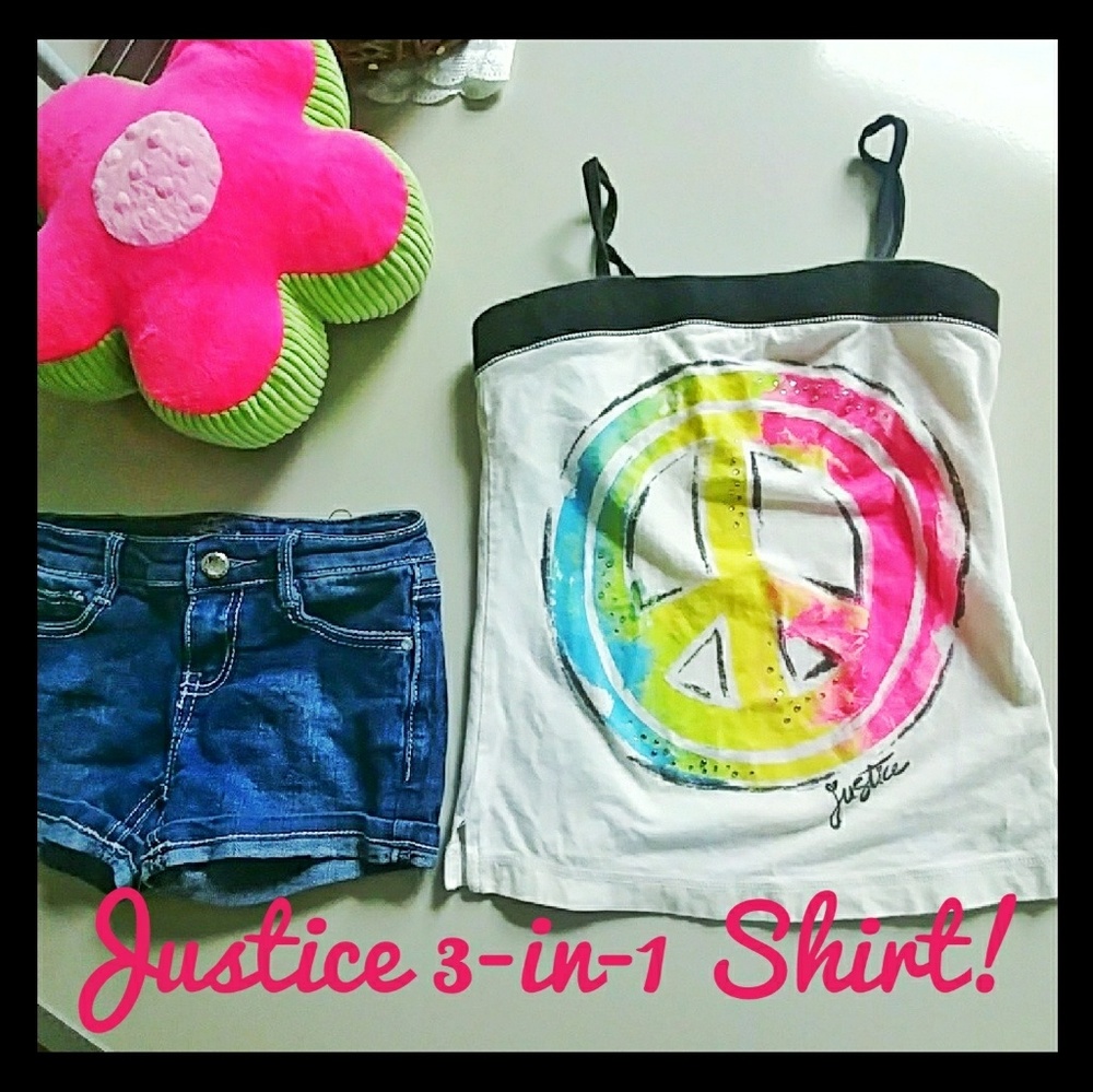 Justice 3-in-1 shirt!  Tank/halter/tube top size10