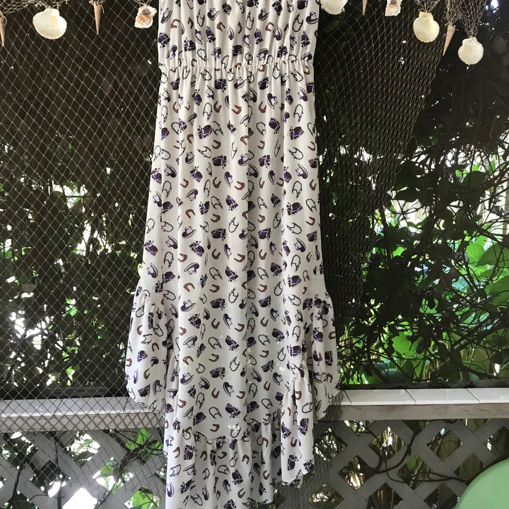 Strapless High / Low western print dress