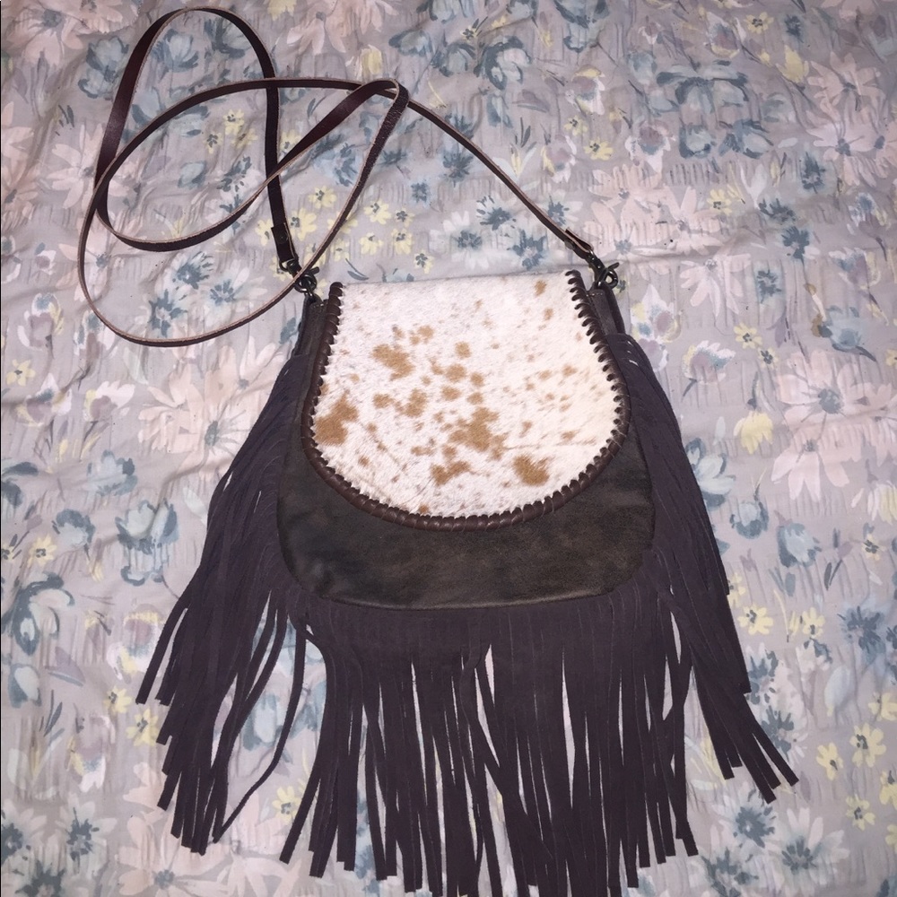 Over the shoulder genuine leather cow hide purse
