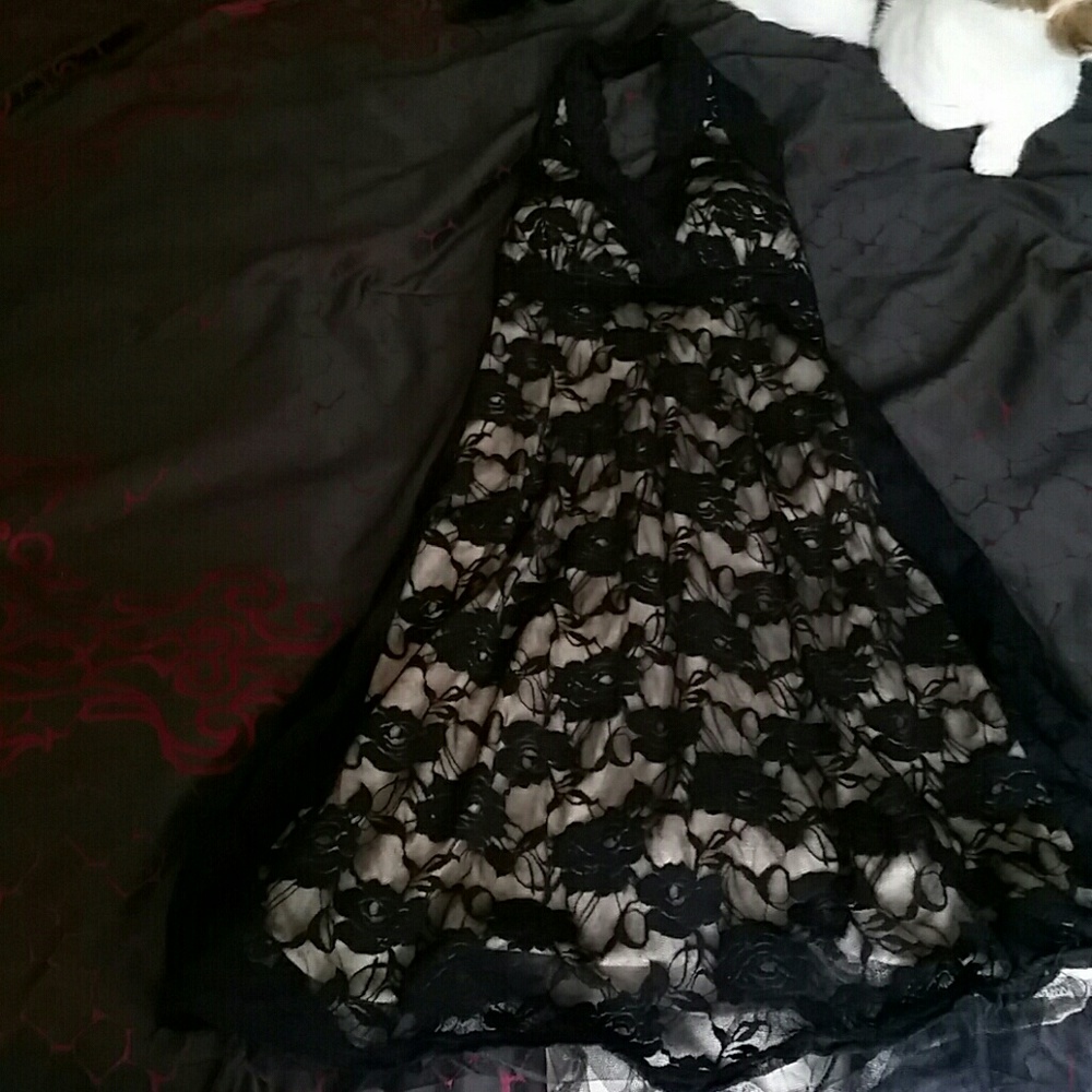 Fancy lace party halter dress