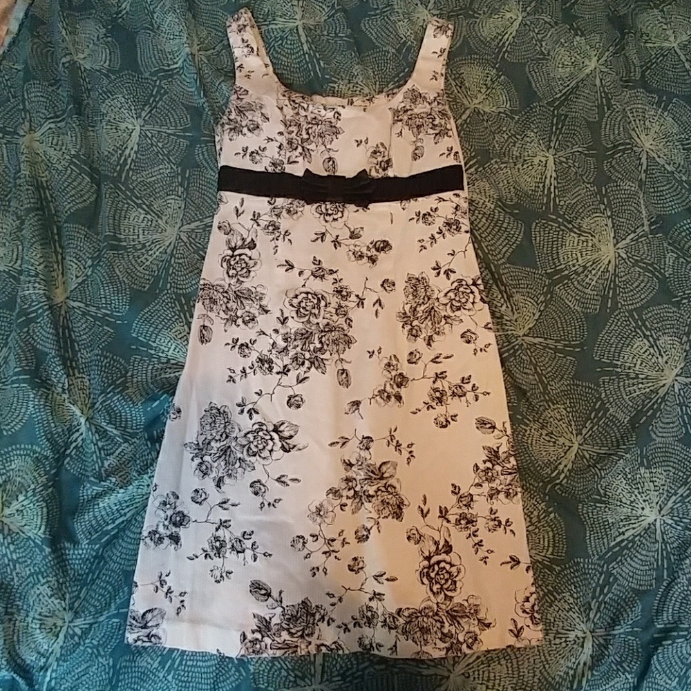 White with black floral print dress