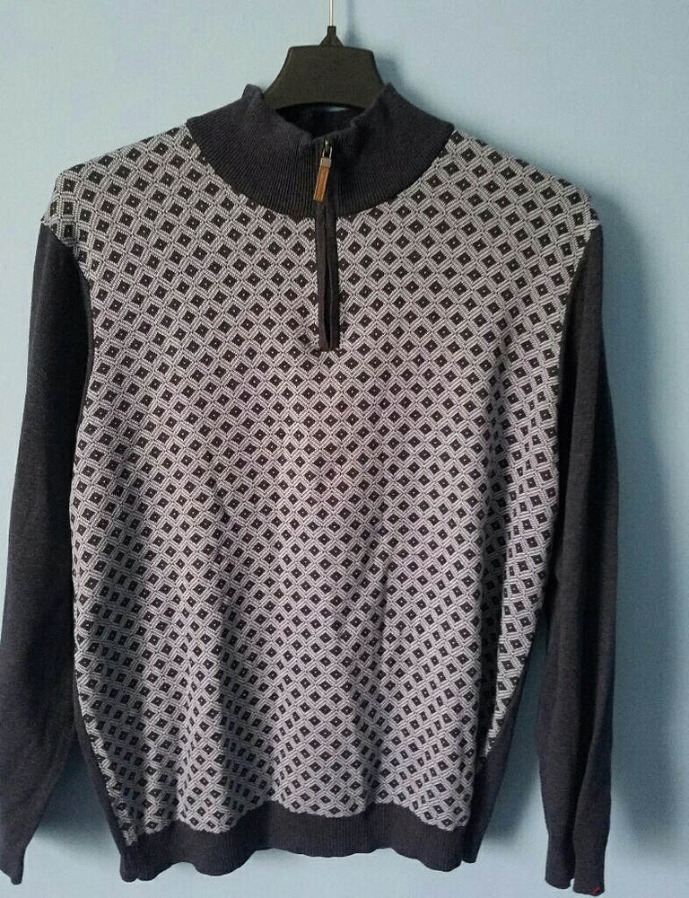 XL Tasso Elba Men Diamond Pattern Zip Sweater