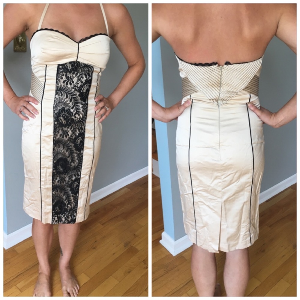 Bebe detail tan and black dress