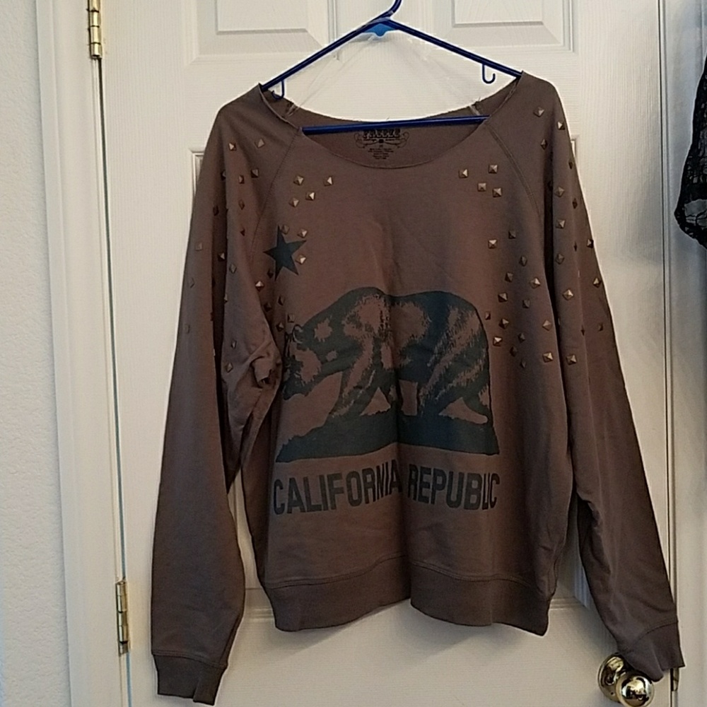 Studded off the shoulder sweat shirt