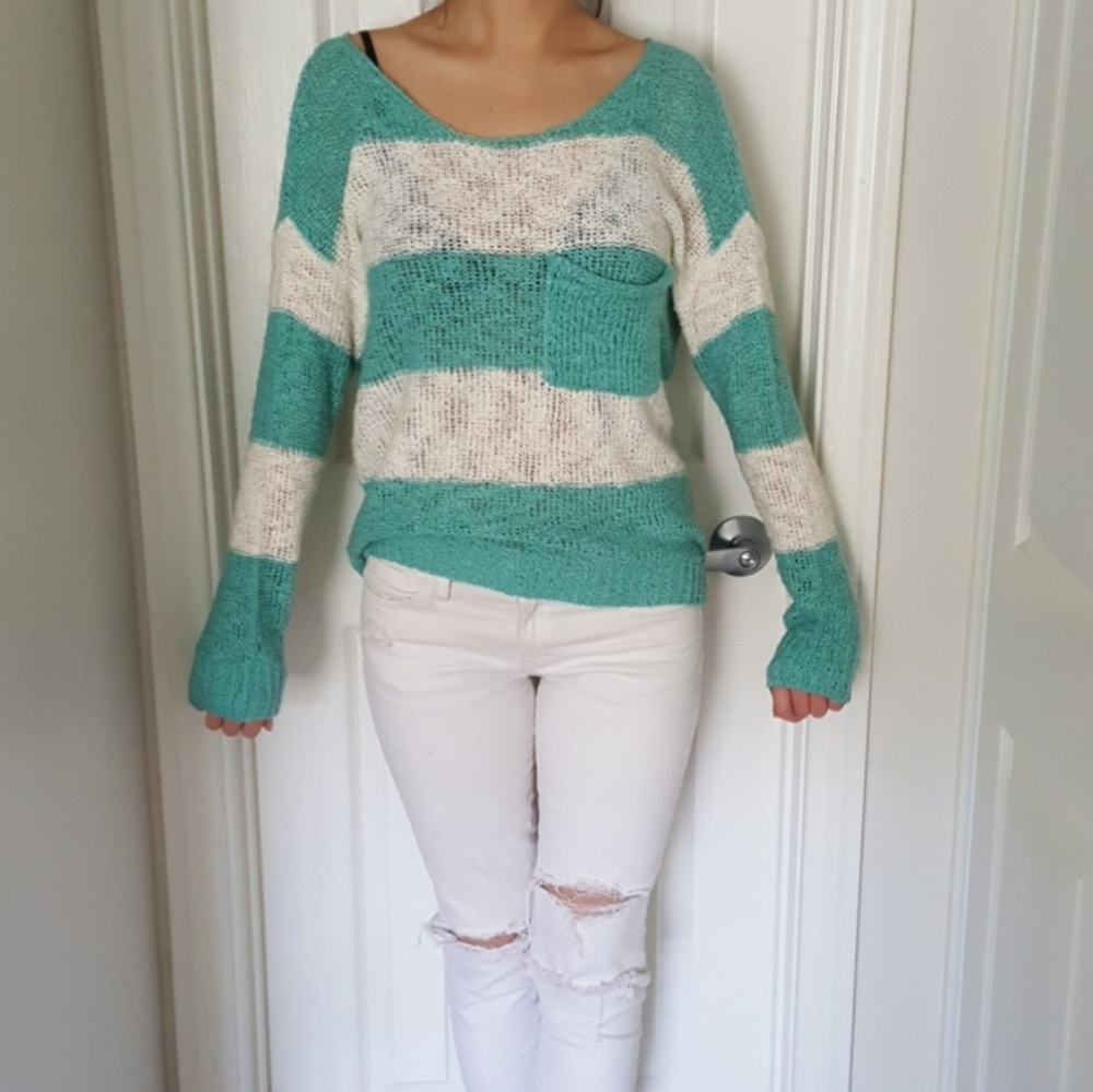 Turquoise & White Knit Sweater