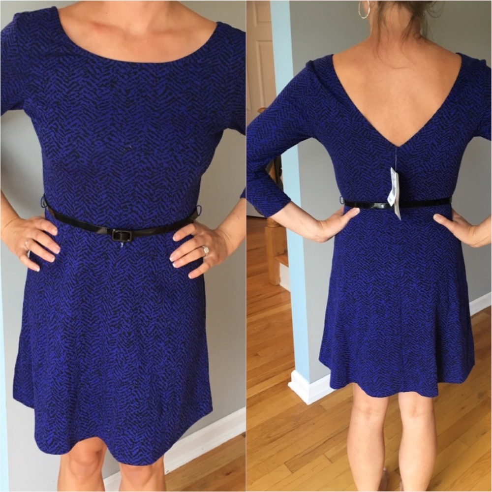 Work dress: purple-Ish blue and black dress