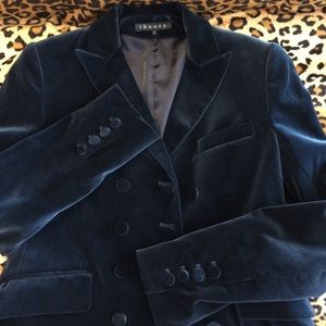 Theory velvet blazer double breasted navy black 2