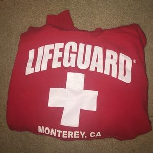 Red lifeguard sweatshirt from Monterey, CA