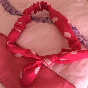 Retro pink and white polka dot head band