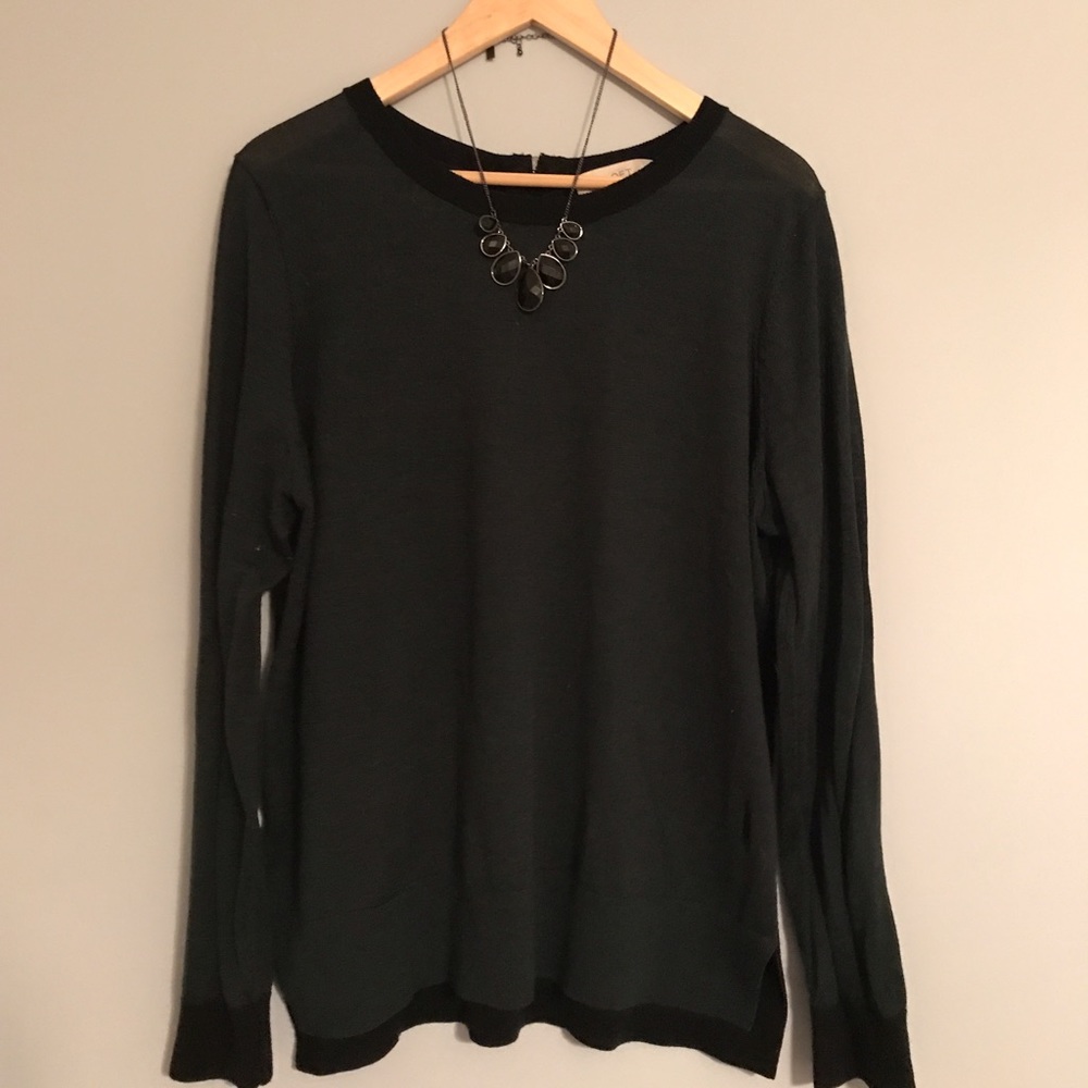Loft Dark Green & Black Zip Back Sweater XL