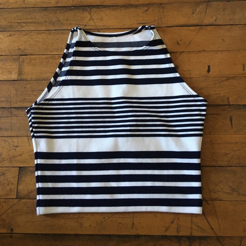 American Apparel navy and white crop top