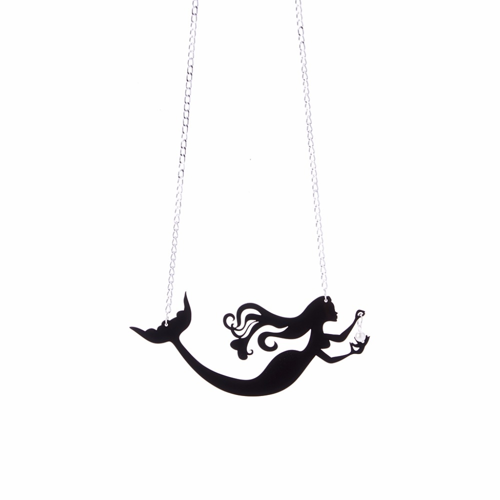 Black Mermaid Necklace with Faux Pearl