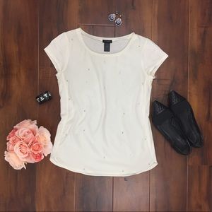Ann Taylor White Pearl Embellished Top