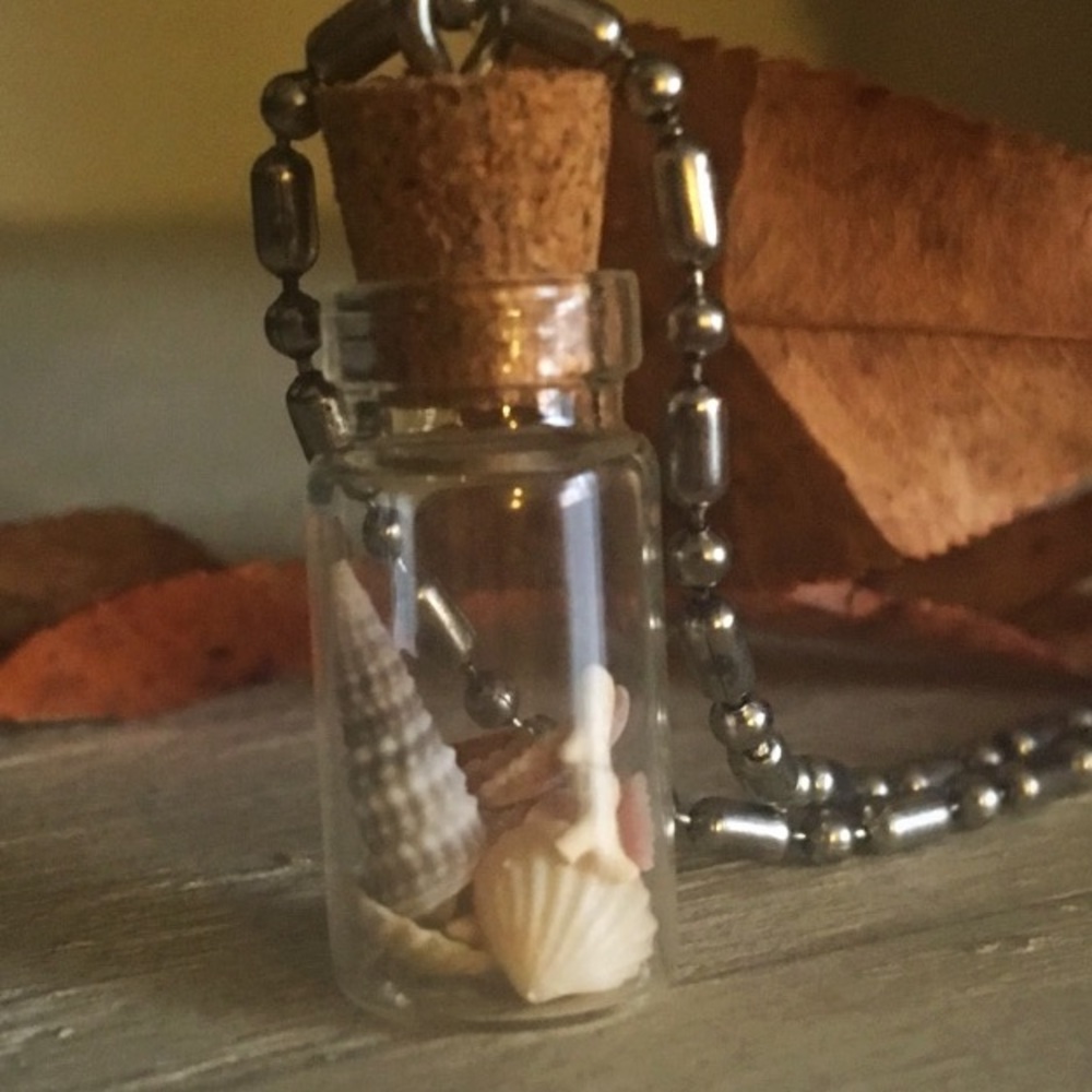 Hurricane Irma's sea shell glass bottle necklace