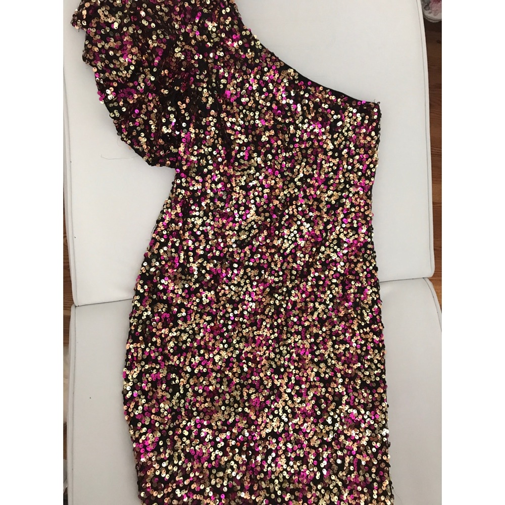 Multi-color sparkle one shoulder dress