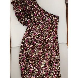 Multi-color sparkle one shoulder dress