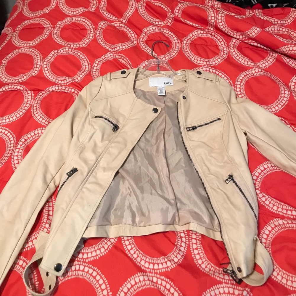 Bar III Cream Leather Jacket