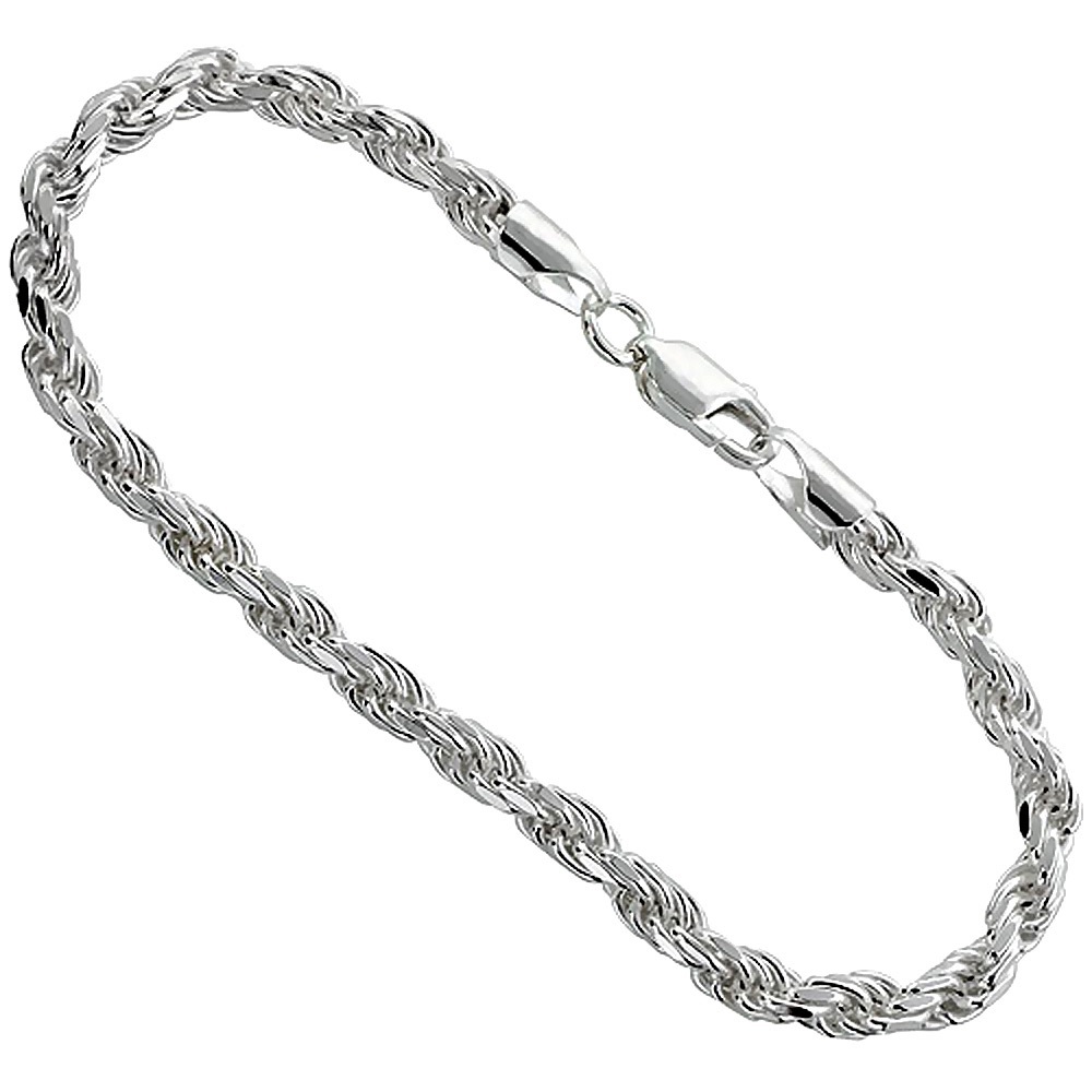 Mens White Gold Silver Rope Chain Bracelet