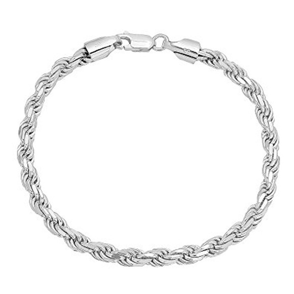 Mens White Gold Silver Rope Chain Bracelet - Picture 2 of 2