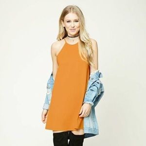 Mustard Yellow Halter Neck Swing Casual Dress