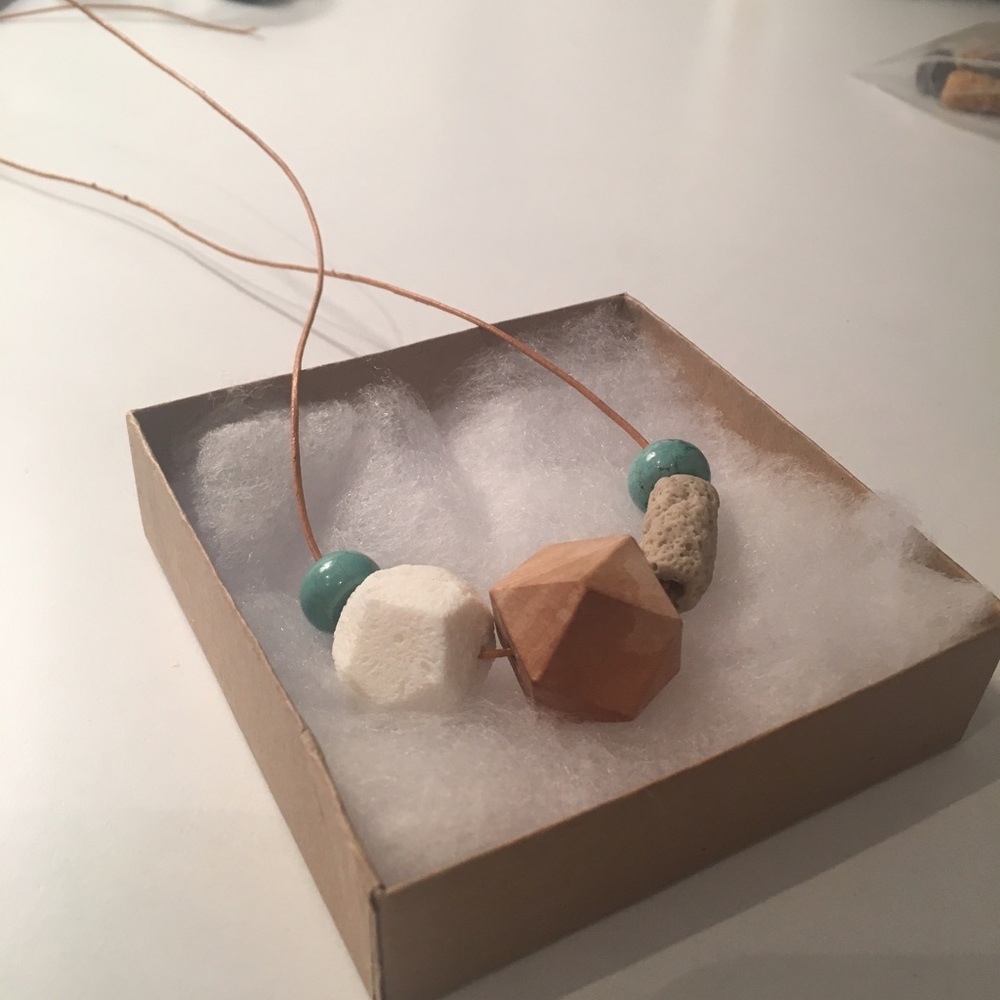 Mixed Media Geometric Necklace with Chiseled Coral