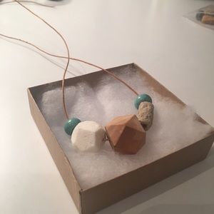 Mixed Media Geometric Necklace with Chiseled Coral