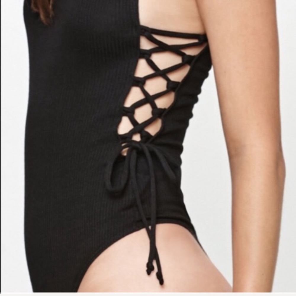 Soft Black Lace Up Bodysuit - Picture 3 of 3