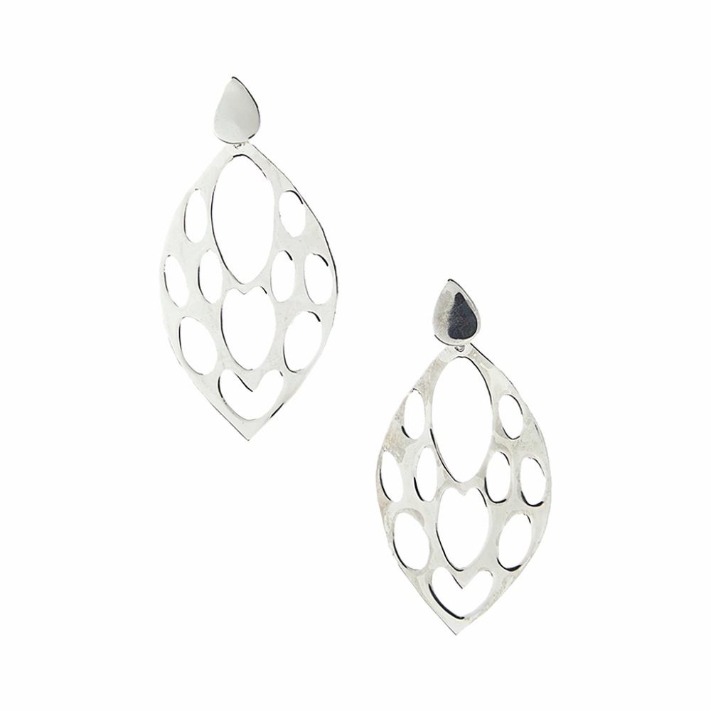 Silver plated Leaf Drop Earrings by Moda