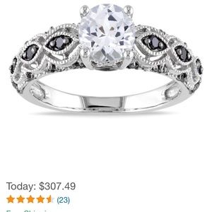 10K White Gold Sz 7 ring Sapphire/Black Diamond