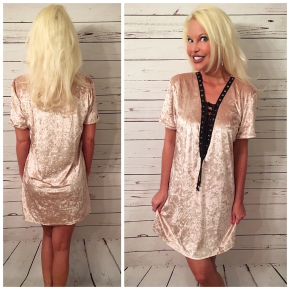Crushed Velvet Eyelet Lace Up Tunic Dress - Picture 2 of 4