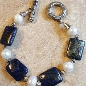 Genuine Lapis Lazuli/Pearl Plus-Sized Bracelet