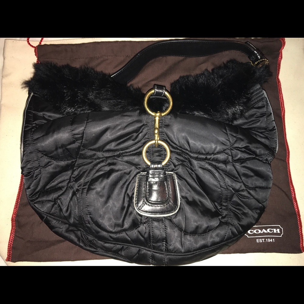 AUTHENTIC coach shoulder bag with rabbit fur
