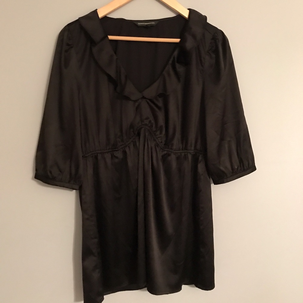 Express Black Ruffle Dress Top Silky Large