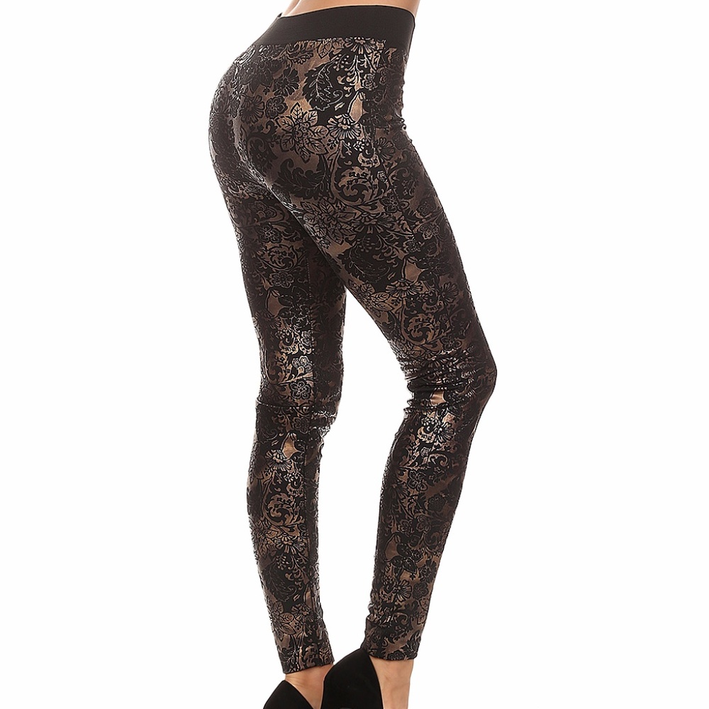 Gold Metallic Floral Leggings Size 0-8