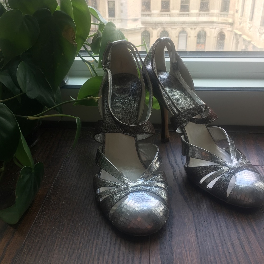 Dior Silver Snakeskin Heels