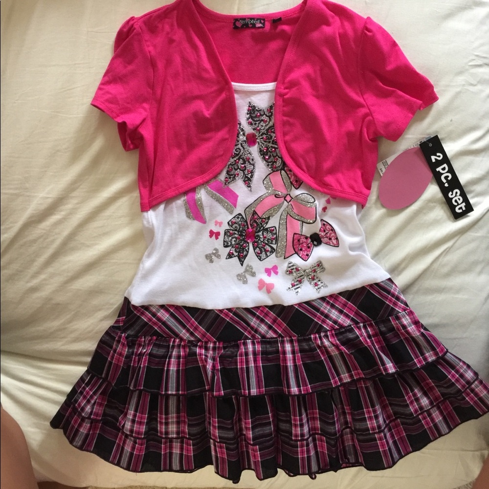 Sparkly cute dress plaid with rhinestones
