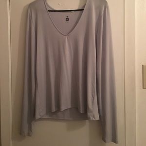PACSUN light grey v-neck silk long sleeve shirt