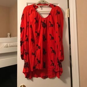 Red and brown flowered dress